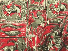 Vintage Mid-Century Cotton Interiors Fabric Red Medieval Design 40"L x 48"W for sale  Shipping to South Africa