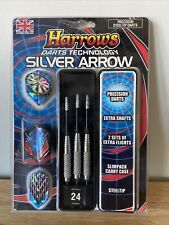 Harrows Silver Arrows Chrome Steel Tip Darts Set 24 gm w/Case & Extra Flights, used for sale  Shipping to South Africa
