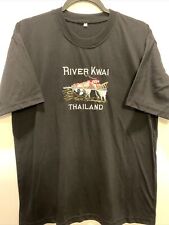Camiseta Grande Negra Bordada River Kwai Tailandia Locomotora Tren Logotipo segunda mano  Embacar hacia Argentina