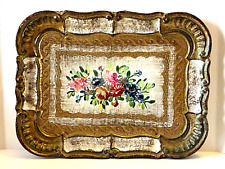 Bandeja de madeira lacada veneziana vintage pintada à mão design floral marcada comprar usado  Enviando para Brazil