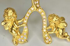 KIRKS FOLLY Cherub Angels WISHBONE Brooch AB Crystal Rhinestone Gold Tone Pin for sale  Shipping to South Africa