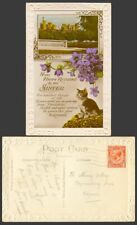 Cat Kitten 1932 antiguo R.P. Postal Muchos Felices Returns to My Sister Castle Flowers segunda mano  Embacar hacia Argentina