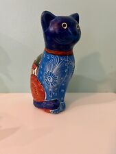 Estatuilla de gato pintada a mano de cerámica mexicana de arte popular segunda mano  Embacar hacia Argentina