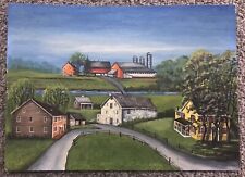 M. Dennis Acrylic Folk Art Farm Rural Landscape Painting on Canvas Panel for sale  Shipping to South Africa