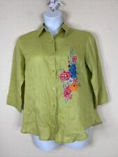 Nygard Womens Size 14 Green Linen Floral Embroidered Button Up Shirt for sale  Shipping to South Africa