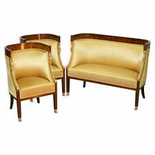 1870 FRENCH EMPIRE MARQUETRY INLAID SUITE PAIR BERGERE ARMCHAIRS & SETTEE CANAPE for sale  Shipping to South Africa