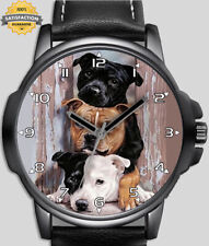 Reloj de pulsera único de pintura arte pintura arte retrato de perro 3 Staffie rápido Reino Unido, usado segunda mano  Embacar hacia Argentina