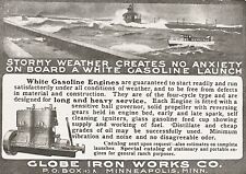1904Anúncio impresso vintage~GLOBE IRON WORKS CO motor de barco a gasolina branco~Minneapolis, Minn comprar usado  Enviando para Brazil