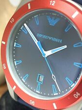 Relógio masculino Emporio Armani AR11217 mostrador azul moldura vermelha pulseira de borracha quartzo 44mm comprar usado  Enviando para Brazil