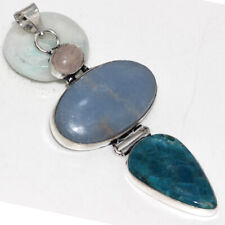 Blue Apatite Angelite 925 Silver Plated Pendant 3.1" Exquisite Jewelry GW for sale  Shipping to South Africa