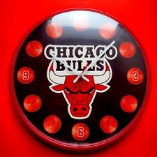 Reloj de pared de baloncesto Chicago Bulls vintage raro rojo y negro hecho en EE. UU. retro segunda mano  Embacar hacia Argentina