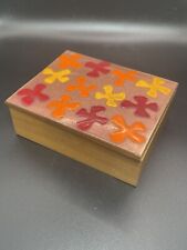 Wooden Trinket Box Rectangular Painted Flowers 4x5 for sale  Shipping to South Africa
