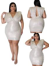 Elegante vestido de festa feminino plus size gola V sem mangas costas abertas lantejoulas clube, usado comprar usado  Enviando para Brazil