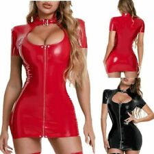 Woman's Latex Wet Look Mini Dress Faux Leather Zipper Front Bodycon Party Dress for sale  Shipping to South Africa