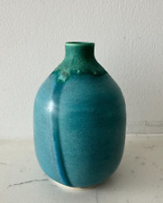 Vintage Small Blue Teal Studio Hand Made CERAMIC  Bud Vase for sale  Shipping to South Africa