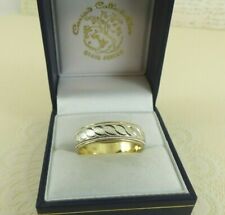  9ct Gold Wedding Ring Patterned White Yellow Band Hallmarked size V for sale  Shipping to South Africa