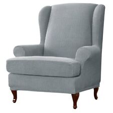 OPEN BOX Subrtex Wing back arm Chair Slip Cover 2Pcs stretch jacquard Light Grey for sale  Shipping to South Africa