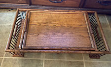 Vintage 2pc solid oak breakfast In Bed Serving Tray Lap Desk Adjustable, used for sale  Shipping to South Africa