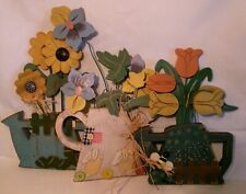 3 vasos de flores de madeira pintados à mão com flores 12 x 8 x 3/4 cada parede pendurada comprar usado  Enviando para Brazil