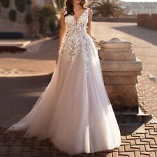 Plus Size Beach Wedding Dresses V Neck Sleeveless Floral Lace A-Line Bridal Gown for sale  Shipping to South Africa