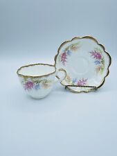 Taylor & Kent Gilt Edge Teacup Saucer Astilbe Floral Bone China Gold Trim, used for sale  Shipping to South Africa