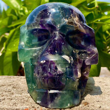 3.19LB Natural fluorite skull quartz crystal carved skull reiki healing-AE509 for sale  Shipping to Canada