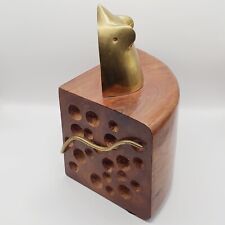 Unusual MCM Modern Brass Mouse Rat Cheese Block Teak Wood Lee Bernay for sale  Shipping to South Africa