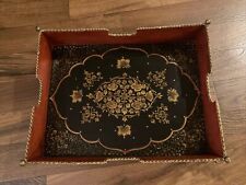 Large Metal centerpiece Oriental Painted Tray With Four Brass Ornate Feet for sale  Shipping to South Africa