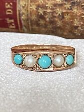 WW1 9ct Gold, Turquoise & Pearl Cluster Ring, Size M.5, 1.6g, Chester 1917 for sale  Shipping to South Africa