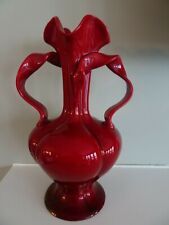 Zsolnay Hungary Art Pottery Oxblood RED Ribbon Handled Footed VASE for sale  Shipping to South Africa