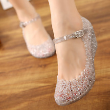 Women Glass Jelly Sequins Buckle Round Toe Sandals Mid Wedge Heel Shoes Slippers myynnissä  Leverans till Finland