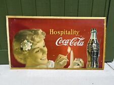 Vtg 1950 Coca Cola "Hospitality" Girl With Candle Litho Cardboard Sign 36"x20" for sale  Shipping to South Africa