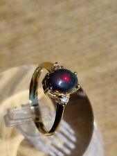 Used, SIZE J A REAL 9CT GOLD BLACK OPAL AND DIAMOND RING FULL UK HALLMARKED  for sale  MANSFIELD
