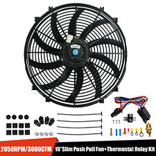 16"ELECTRIC RADIATOR FAN HIGH 3000 CFM THERMOSTAT WIRING SWITCH RELAY KIT BLACK, used for sale  Shipping to South Africa