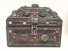 Caja de joyas marroquí baratija boda pecho plateado vintage piedra metal segunda mano  Embacar hacia Argentina