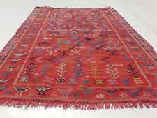 Fine Vintage Traditional Hand Made Oriental Wool Red Kilim Rug 126x97cm for sale  Shipping to South Africa
