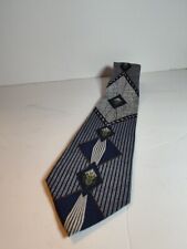 Gravata masculina de seda listrada geométrica azul cinza feita à mão Dino Bassi comprar usado  Enviando para Brazil