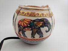 Lámpara de sal de roca del Himalaya con cordón atenuador, tazón artesanal con elefantes segunda mano  Embacar hacia Argentina