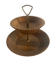 Used, Wooden Rustic Oak Bowl Bowls 2-Tiered Farmhouse Serving Stand with Metal Handle for sale  Shipping to South Africa