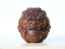 Estátua de arte folclórica antiga de madeira de buxo esculpida à mão Fu Foo cachorro leão brincar bola contas comprar usado  Enviando para Brazil