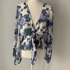 Blusa feminina SHEIKE tamanho 12 - estampa floral azul manga comprida gravata frontal, usado comprar usado  Enviando para Brazil
