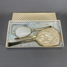 Vintage Ausco Hair Brush Vanity Set Floral Design Brush Mirror Comb Original Box for sale  Shipping to South Africa