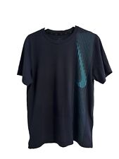 Camiseta Nike Dri-Fit masculina azul média GRANDE neon Swoosh treino academia gola redonda comprar usado  Enviando para Brazil