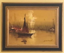 Sunset in Italy. Seascape ship bouts. Oil on canvas. Artist Signed. for sale  Shipping to South Africa