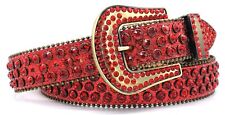 CINTO DE COURO GENUÍNO MODA CRISTAL STRASS WESTERN VERMELHO BLING 1 1/2" DE LARGURA comprar usado  Enviando para Brazil