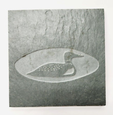 Vintage Vermont Made Green Granite Slate Tile Trivet Hot Plate Etched Loon 5.75", used for sale  Shipping to South Africa