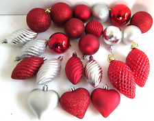 Used, Christmas Ornaments Red Silver Glitter Detail Tree Shatterproof Balls 23 Lot C3 for sale  Shipping to South Africa