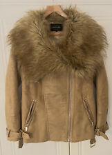 River Island Beige Faux Leather Biker Jacket Size 12. Faux Fur & Leather for sale  Shipping to South Africa