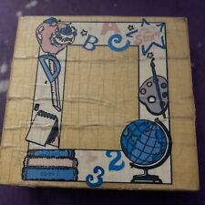 Moldura para foto escolar carimbo de borracha montado em madeira Inkadinkadoo 4”A X 3,5”W comprar usado  Enviando para Brazil