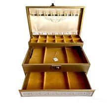Caja de joyería grande vintage de manzana estuche de exhibición en niveles cajón de almacenamiento oro plateado, usado segunda mano  Embacar hacia Argentina